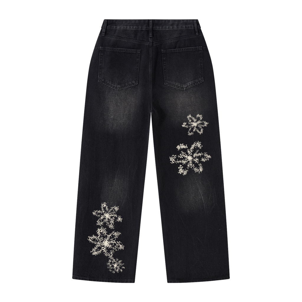 FLOWERS Vintage Wash Wide Leg Jeans Black
