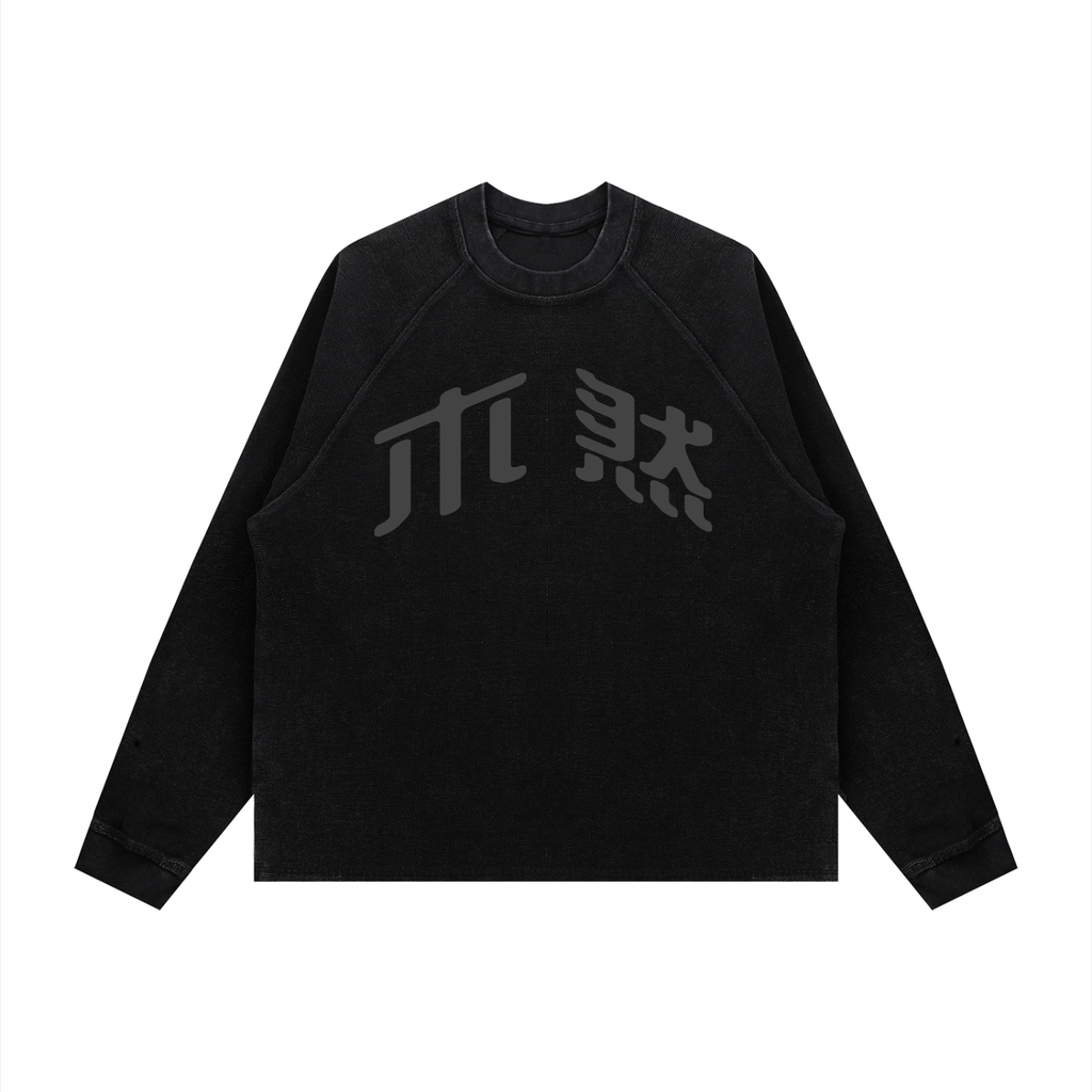 MURAN Waffle Knit Long Sleeve T-shirt Black