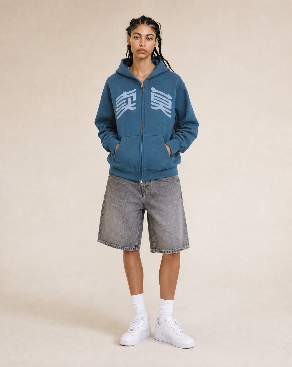 MURAN Boxy Zip-Up Hoodie Grey