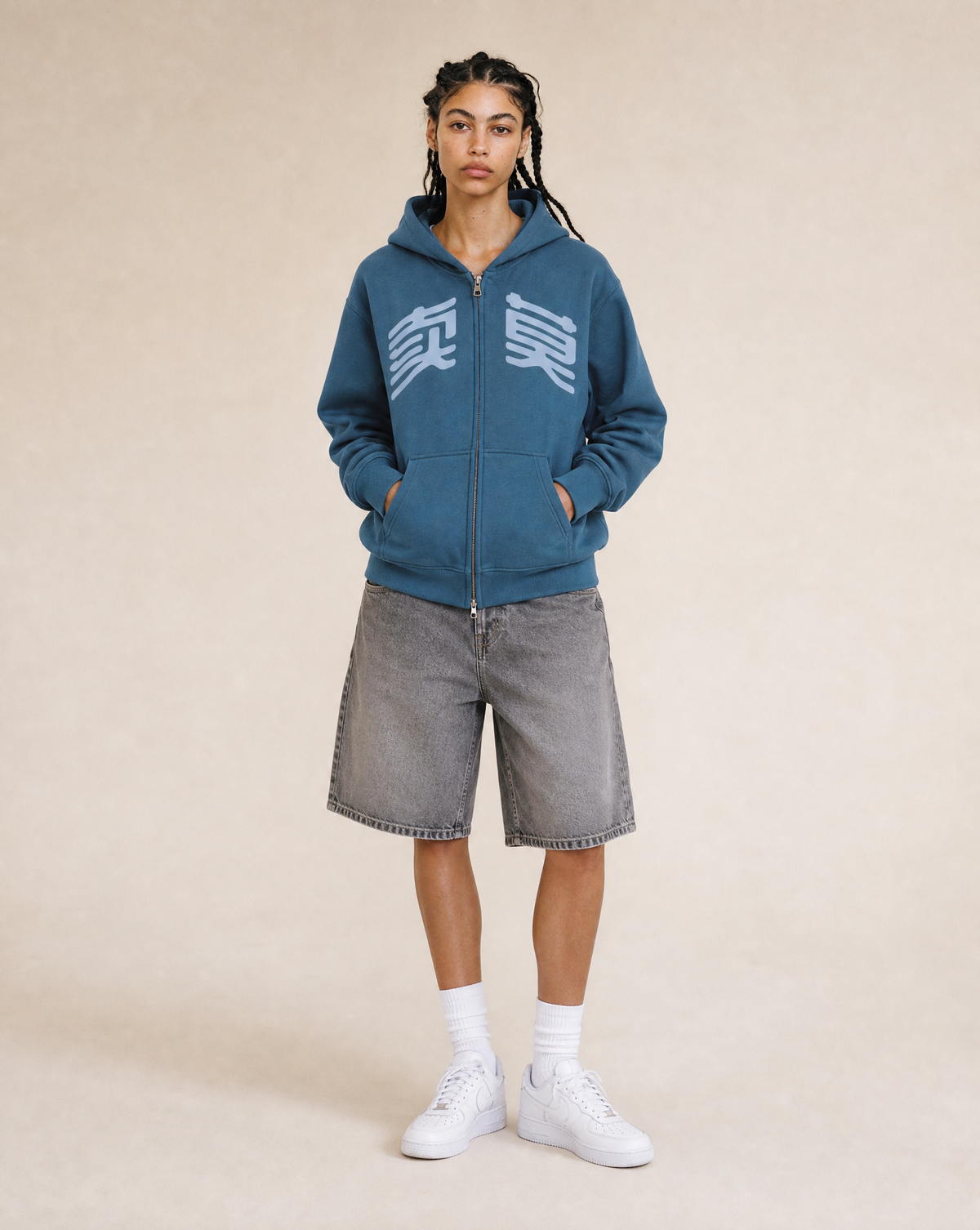 MURAN Boxy Zip-Up Hoodie Grey