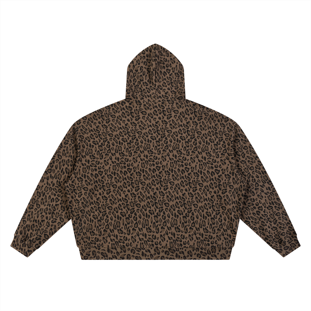 LEOPARD Waffle Knit Hoodie Brown