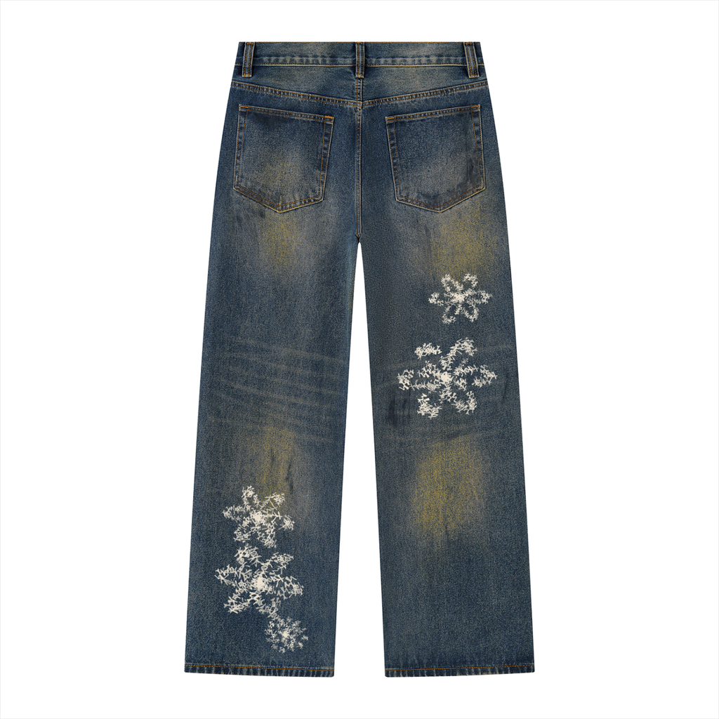 FLOWERS Vintage Wash Wide Leg Jeans