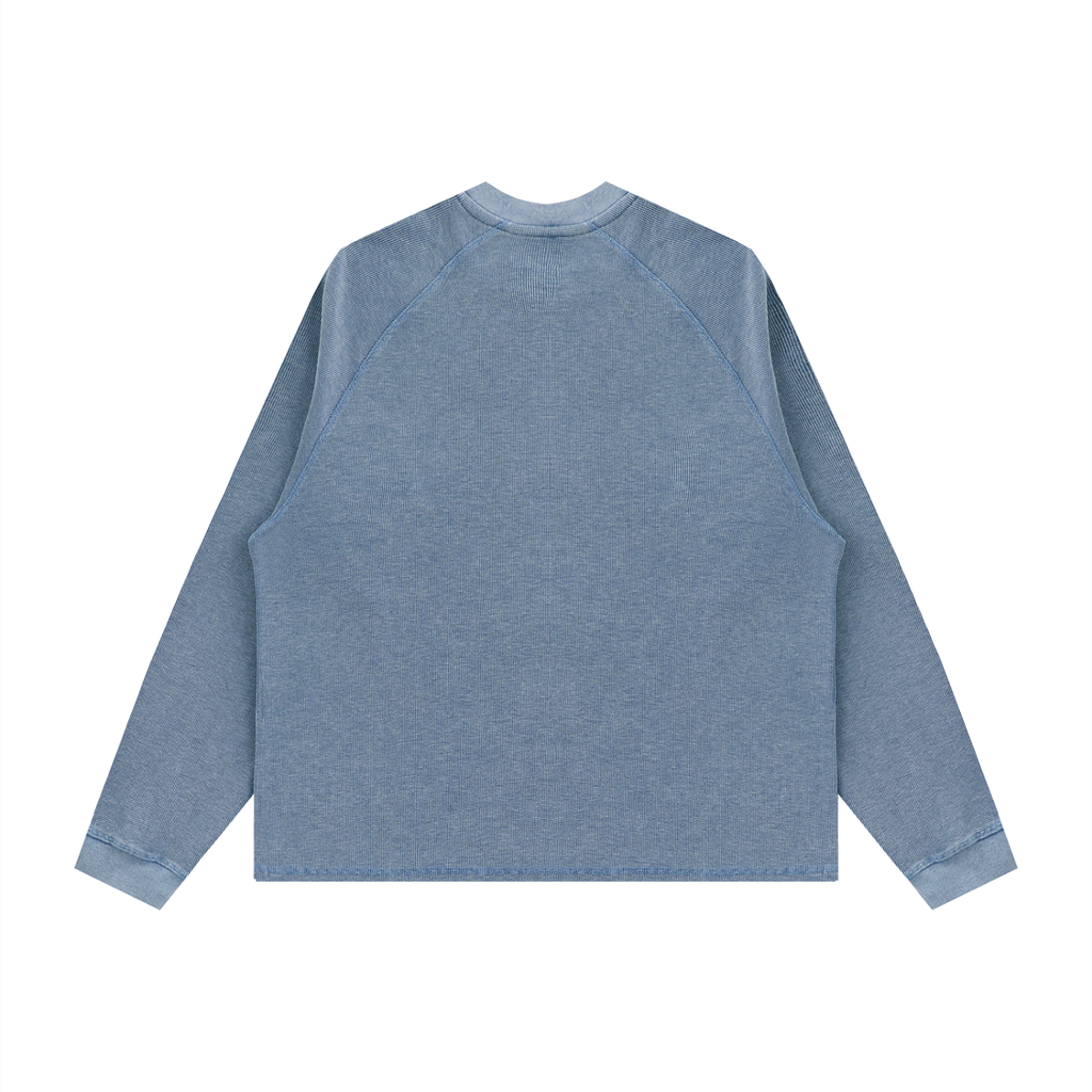 MURAN Waffle Knit Long Sleeve T-shirt Blue