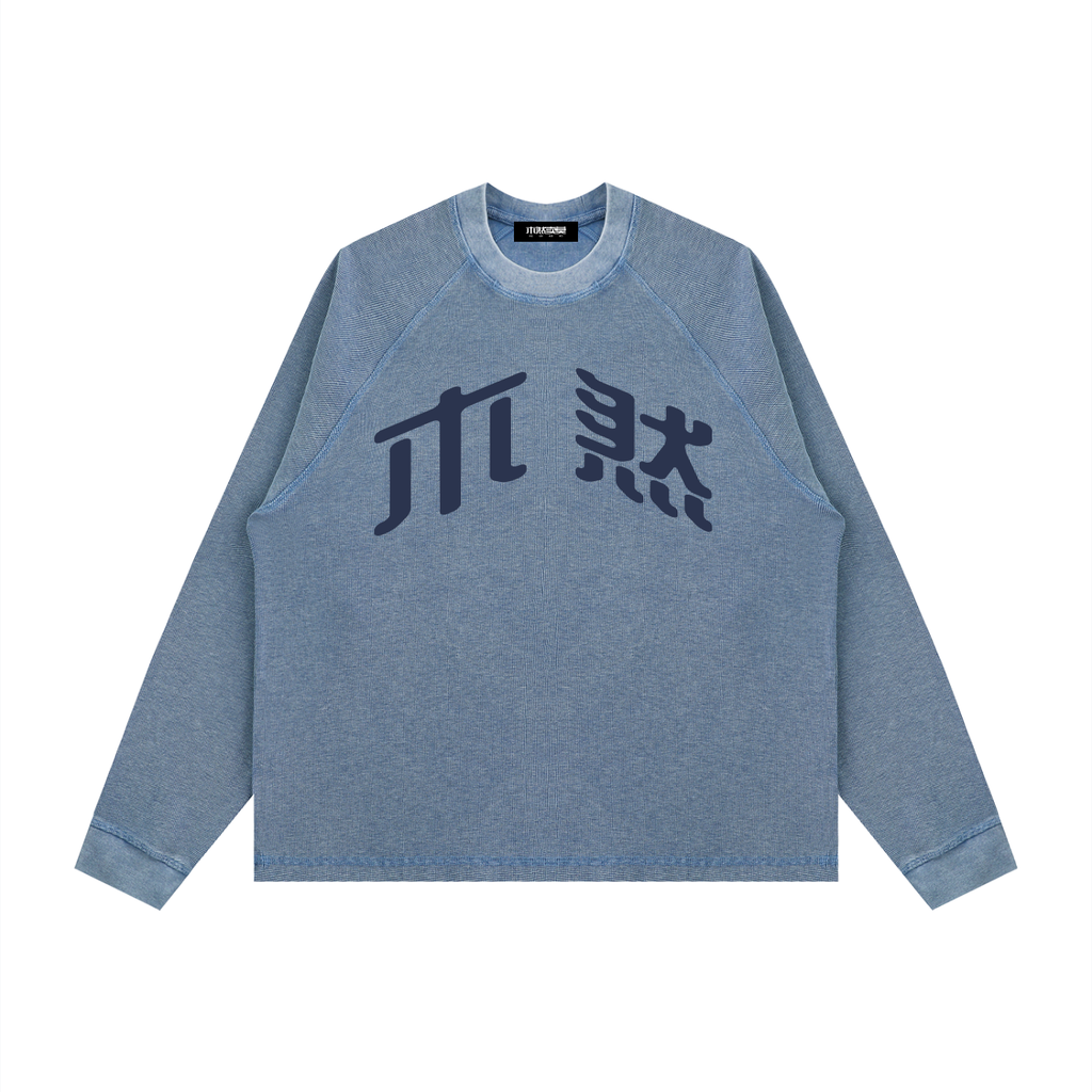 MURAN Waffle Knit Long Sleeve T-shirt Blue