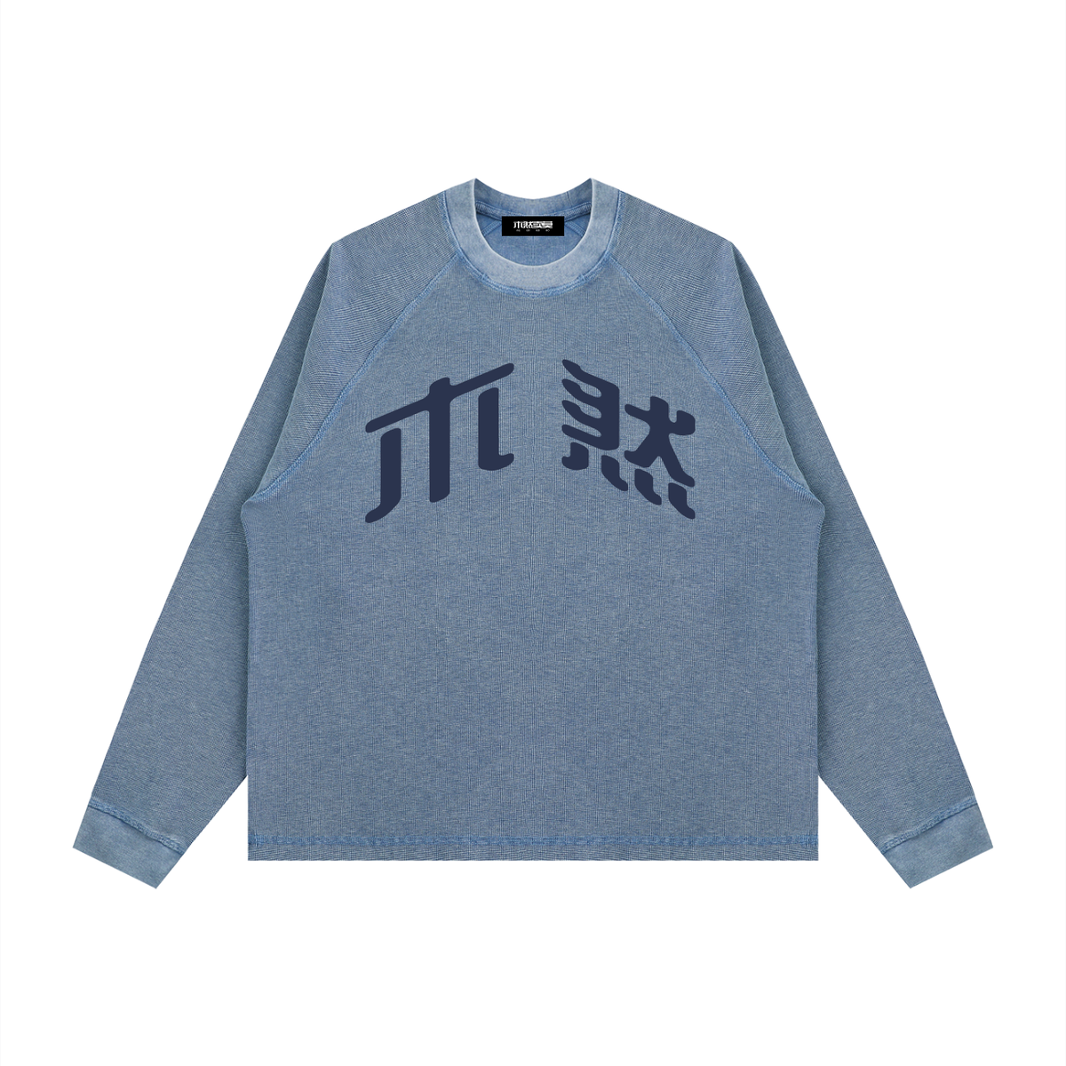 MURAN Waffle Knit Long Sleeve T-shirt Blue
