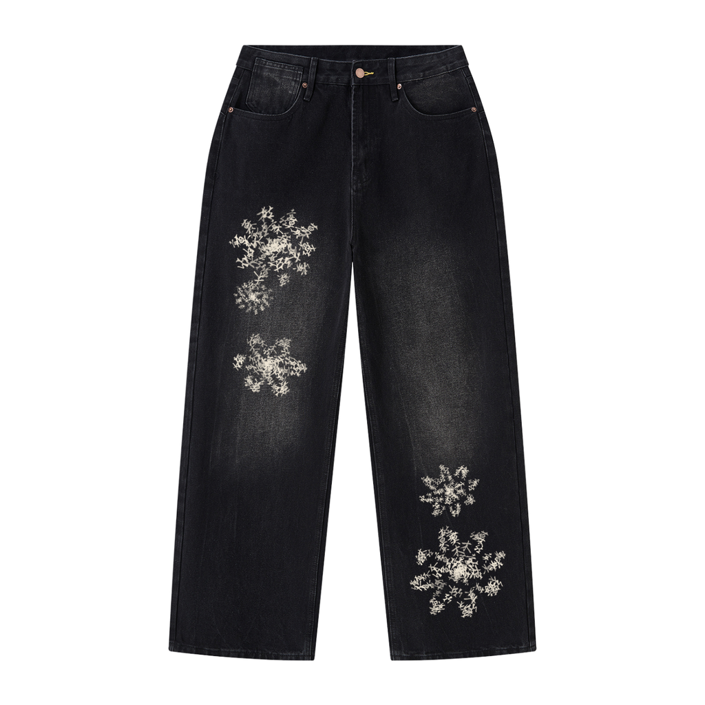 FLOWERS Vintage Wash Wide Leg Jeans Black