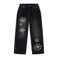 FLOWERS Vintage Wash Wide Leg Jeans Black