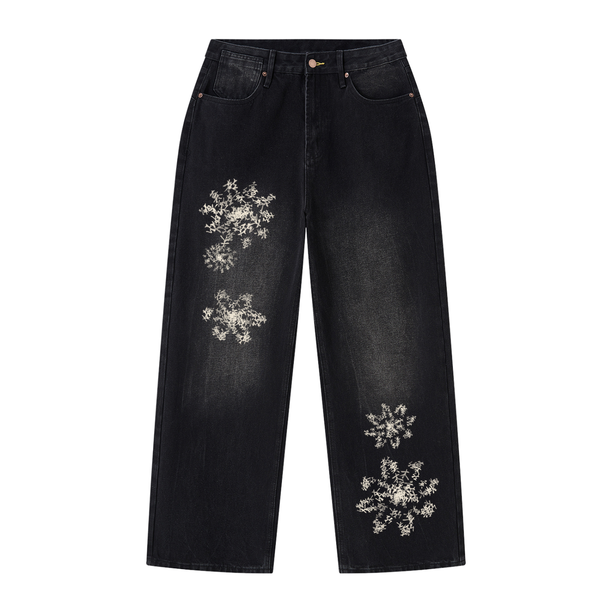 FLOWERS Vintage Wash Wide Leg Jeans Black