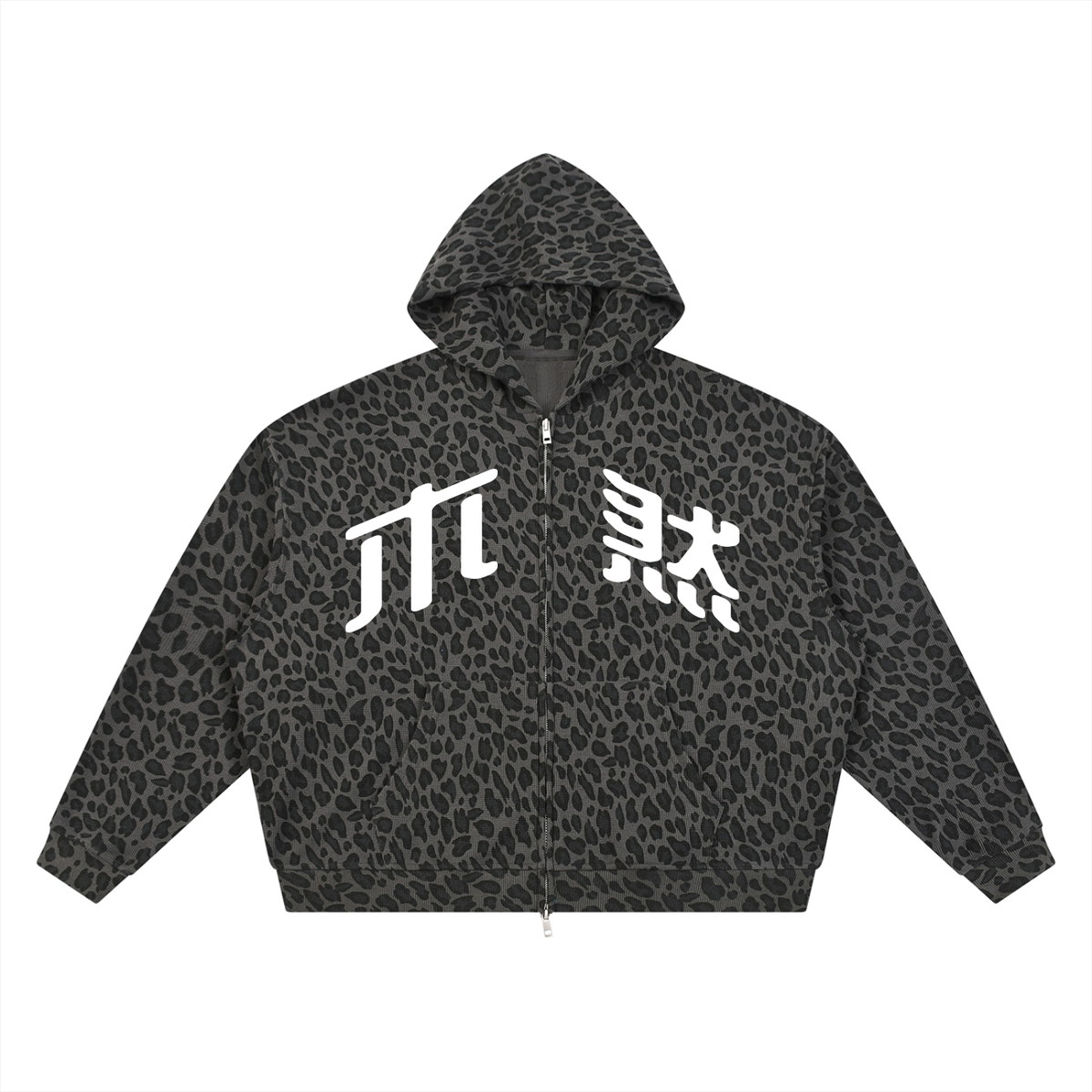LEOPARD Waffle Knit Hoodie Dark Grey